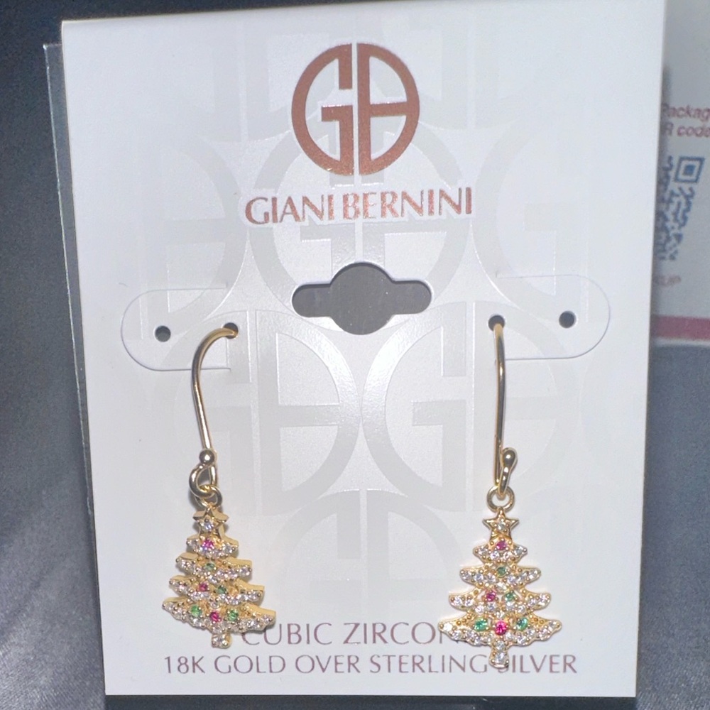 NWT Giani Bernini Aqua Christmas Tree Earrings in 18K Gold Over Sterling Silver